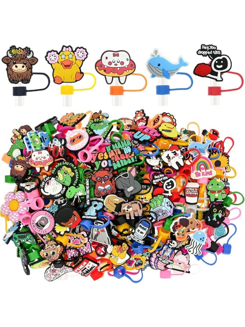 Cute Straw Toppers for Tumblers - 150PCS Fun Covers & Caps for 30/40 Oz Cups